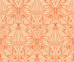 orange monochrome pattern of butterfly and floral elements