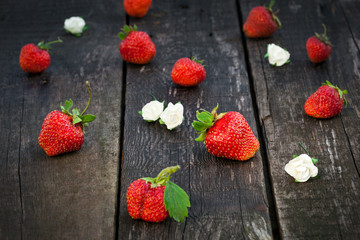 Strawberries on wooden table