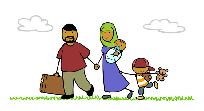 Islamische Familie als Flüchtlinge