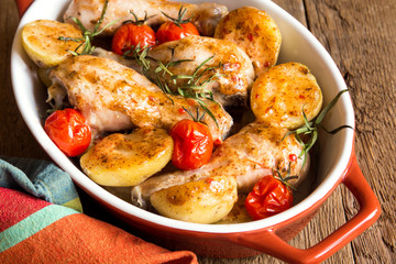 Oven baked chicken and vegetables