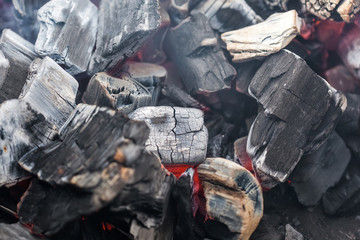 Burning  coal in barbecue