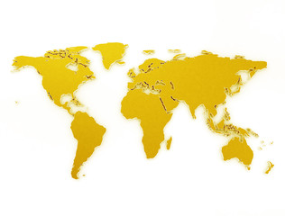 Gold world map isolated on white background 