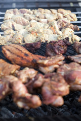 Skewered marinated raw pork