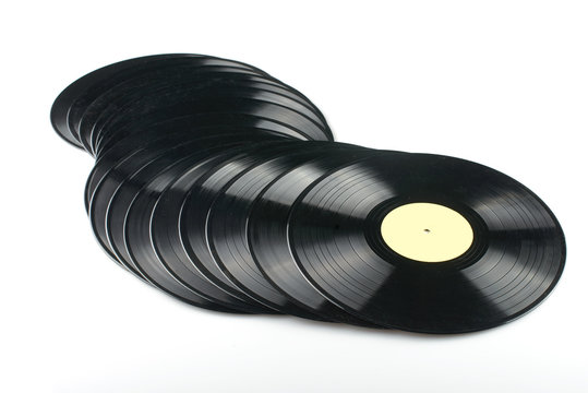 Vinyl discs on white background
