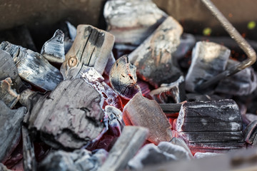 Burning  coal in barbecue