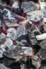 Burning  coal in barbecue