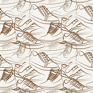 Vector seamless pattern of variety of men's shoes