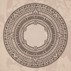 Vector circular pattern in the style of the Aztec calendar stone