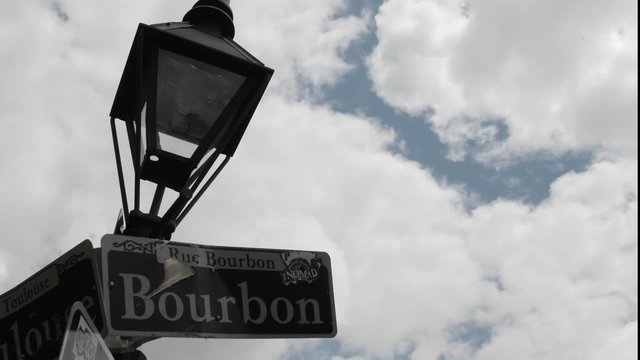 Time lapse shot of Bourbon Street sign in New Orleans, Louisiana.
