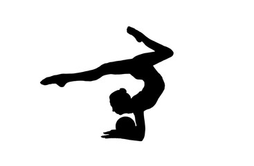 Fototapeta na wymiar silhouette Flexible young gymnast doing exercises with a ball on