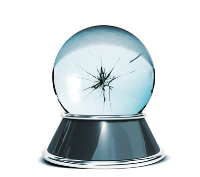 Crystal ball isolated over white background and broken glass - off - Template for designers