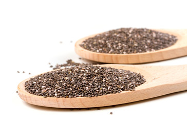Chia seeds on a white background