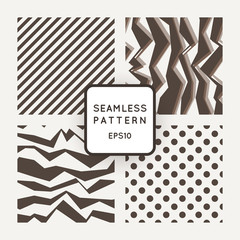 Set of vector seamless monochromatic patterns with broken lines