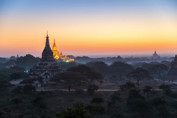 twilight at ancient temple in Bagan , Myanmar