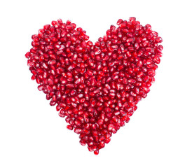 Plakat garnet, grains, pomegranate seeds in the form of heart.