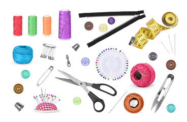 Sewing accessories isolated on white