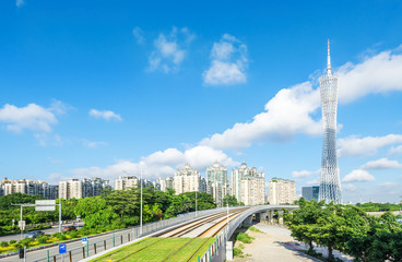 bridge and landmark in a modern city