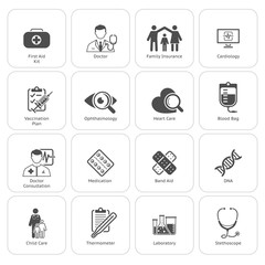 Medical and Health Care Icons Set. Flat Design.