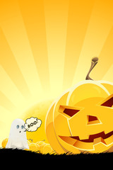 Halloween Background with Pumpkin and Ghost