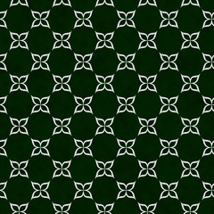 Hunter Green and White Flower Symbol Tile Pattern Repeat Backgro