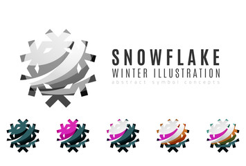 Set of abstract colorful snowflake logo icons, winter concepts