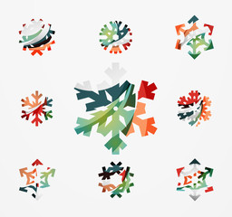 Set of abstract colorful snowflake logo icons, winter concepts