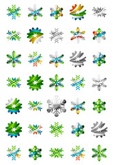 Set of abstract colorful snowflake logo icons, winter concepts