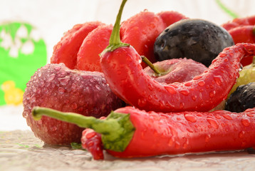 red peppers in the summer rain