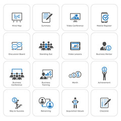 Business Coaching Icon Set. Online Learning. Flat Design.