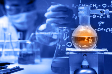 scientist with laboratory glassware, science concept 
