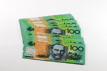 Money Australian hundred dollar bills isolate on white