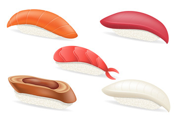set raw japanese sushi vector illustration