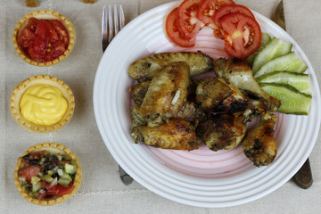 wings barbecue sauce vegetables