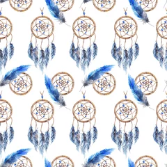  Aquarel etnische tribal handgemaakte veer dream catcher naadloze patroon textuur achtergrond © Silmairel