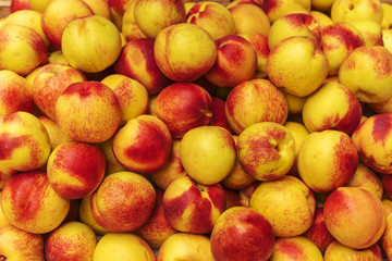 Crate full of ripe fresh delicious peaches