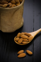 Almond in Sack / Almond / Almond in Sack on Black Background