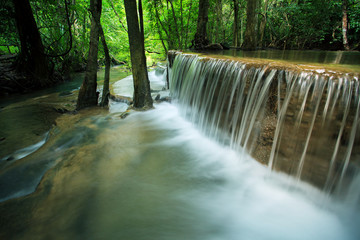 beautiful hauy mae kamin water falls in deep forest kanchanaburi