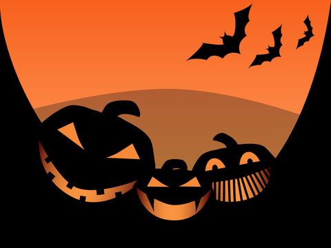 Halloween pumpkins background with bats