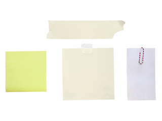 Blank white note with paper clip and tape isolate on white (clipping path)