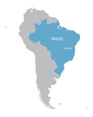 Fototapeta premium map of South America with indication of Brazil