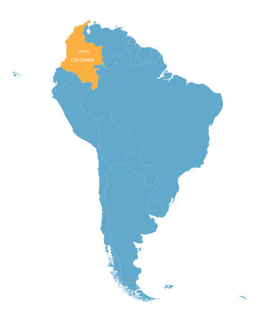 map of South America with indication of Colombia