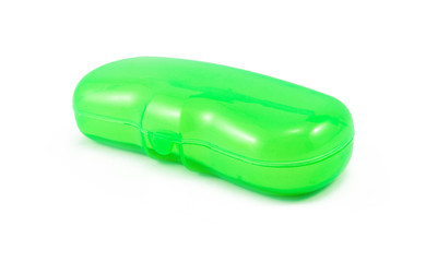 Green Plastic Glasses Case isolated on white background