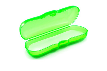 Green Plastic Glasses Case isolated on white background