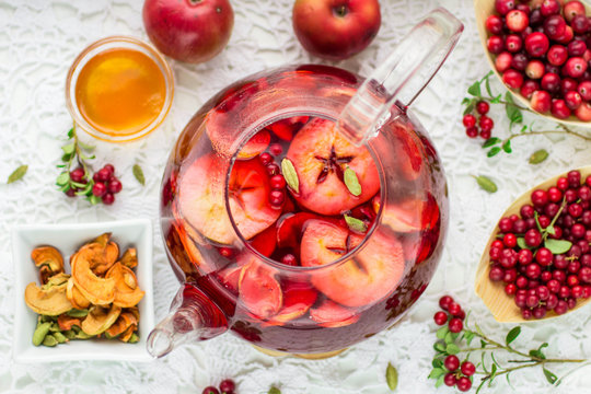 Fruit tea from apples, cranberries, cowberry  and cardamom