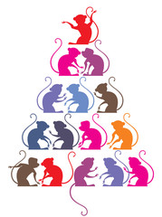 Pyramid of the monkeys. Bright vector illustration.
