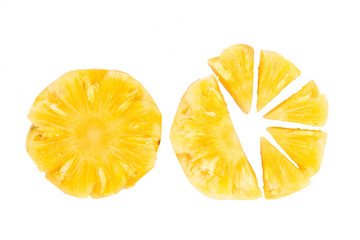 Freshly cut juicy, sweet nutritious pineapple fruit isolated in white