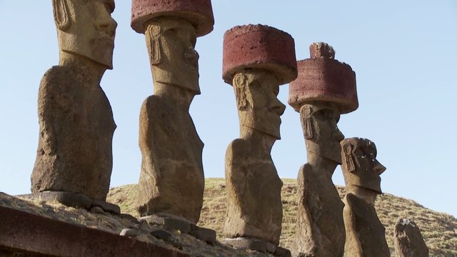 A tilt up to Easter Island statues.