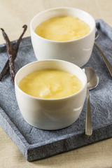 Vanilla custard on a stone tray