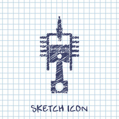 vector sketch icon of engine piston and cylinder