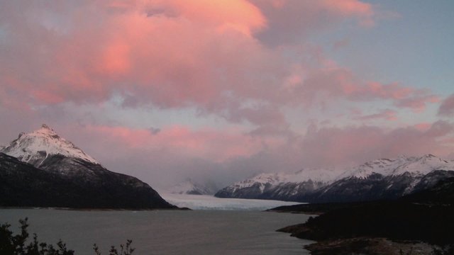 Sunrise over a glacier.
